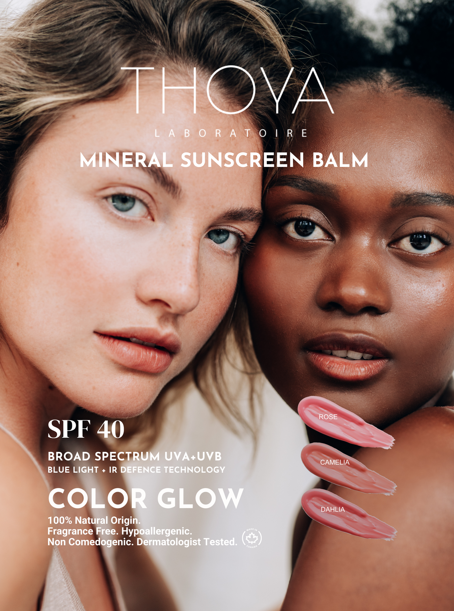 Crème solaire minérale SPF 40 Baume de protection supérieure Couleur Glow Rose Thoya Laboratoire