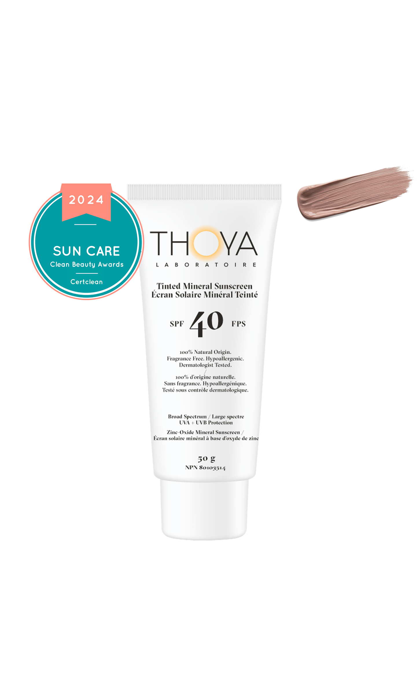 Crème solaire minérale teintée naturelle n° 2 FPS 40 Thoya Laboratoire