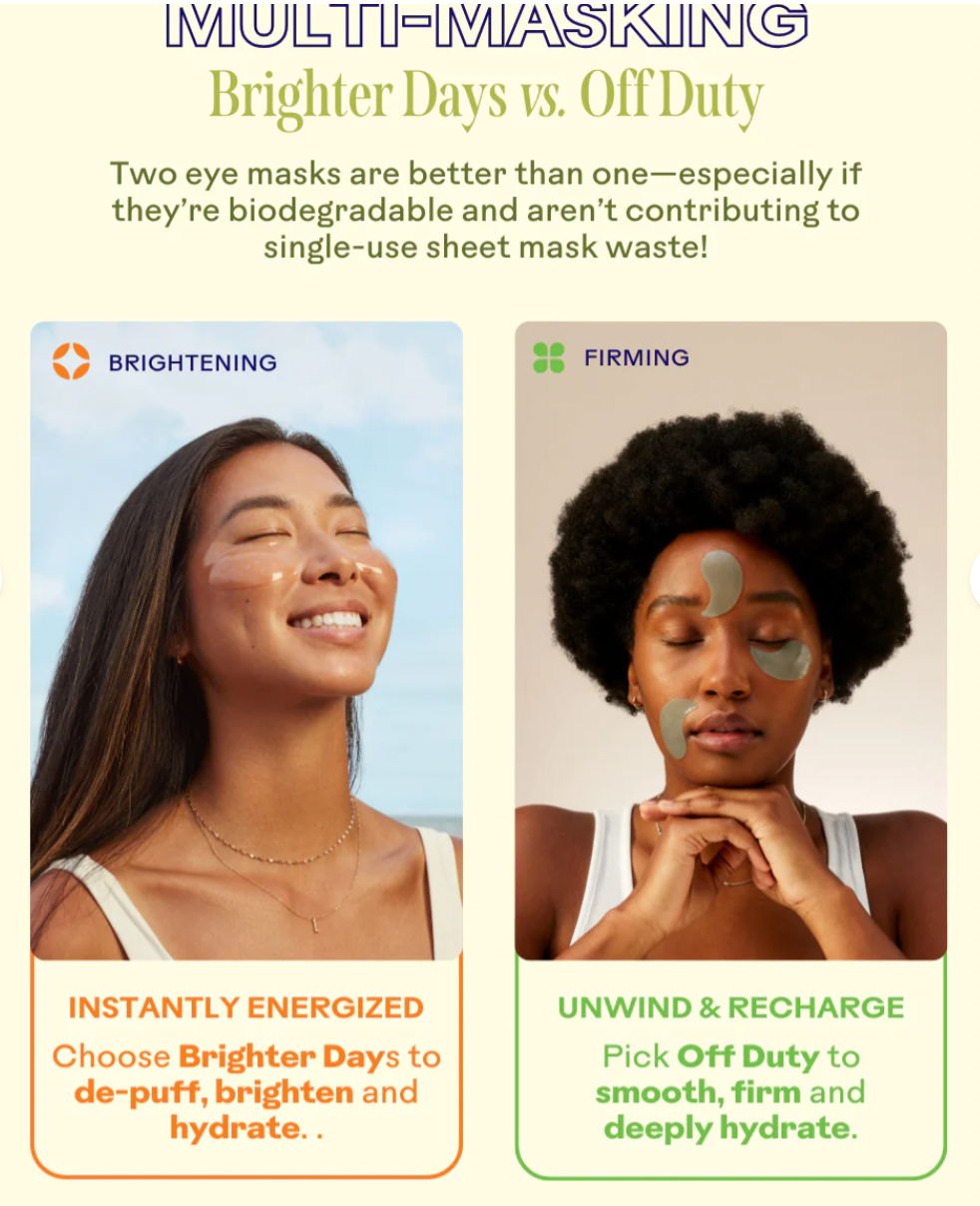 Three Ships OffDuty™ - Masques contour des yeux biodégradables lissants aux algues marines et aux biopeptides 